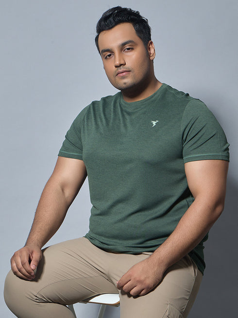Men Plus Size Solid Slim Fit Crew Neck T-shirt with DOUBLE COOL