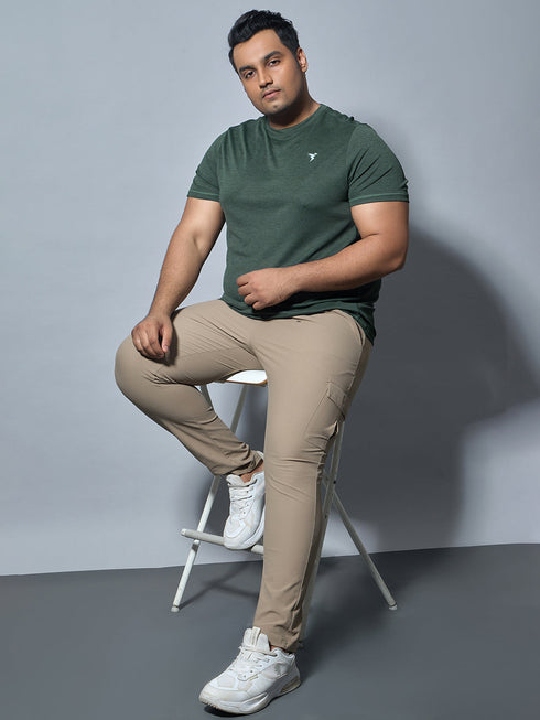 Men Plus Size Solid Slim Fit Crew Neck T-shirt with DOUBLE COOL