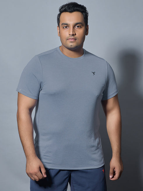 Men Plus Size Solid Slim Fit Crew Neck T-shirt with DOUBLE COOL