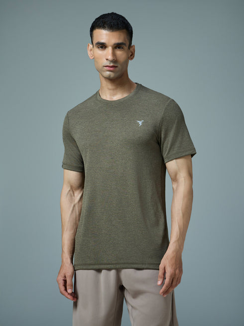 Men Solid Slim Fit Crew Neck T-shirt with DOUBLE COOL