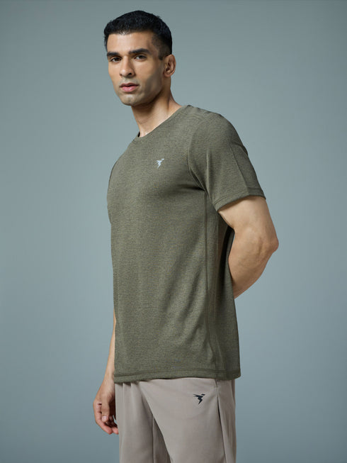 Men Solid Slim Fit Crew Neck T-shirt with DOUBLE COOL