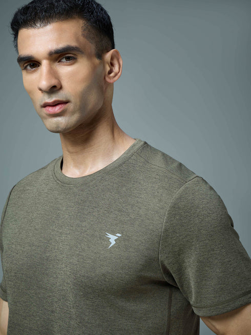 Men Solid Slim Fit Crew Neck T-shirt with DOUBLE COOL
