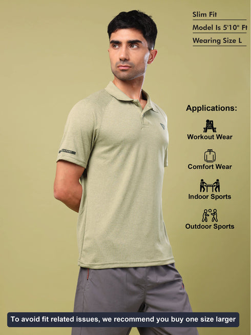 Men Melange Slim Fit Polo T-shirt with DOUBLE COOL