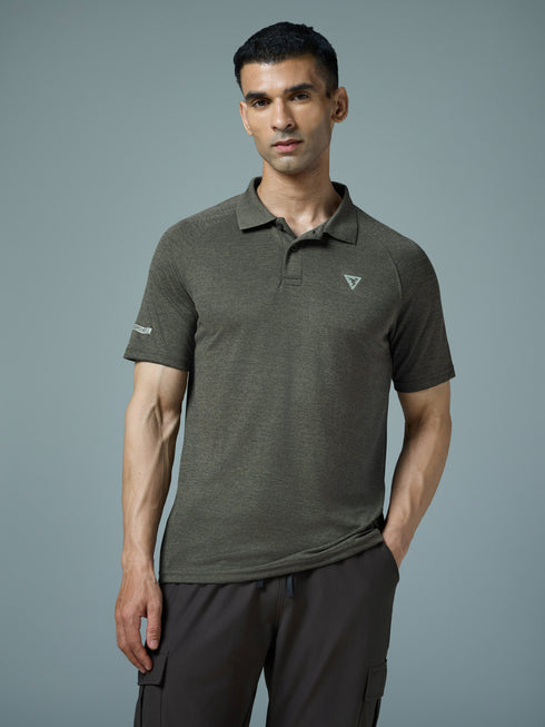 Men Melange Slim Fit Polo T-shirt with DOUBLE COOL