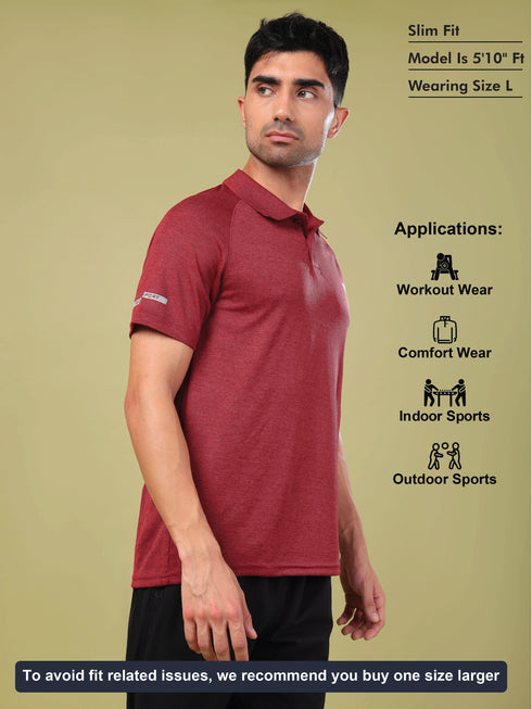 Men Melange Slim Fit Polo T-shirt with DOUBLE COOL
