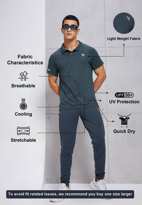 Men Melange Slim Fit Polo T-shirt with DOUBLE COOL