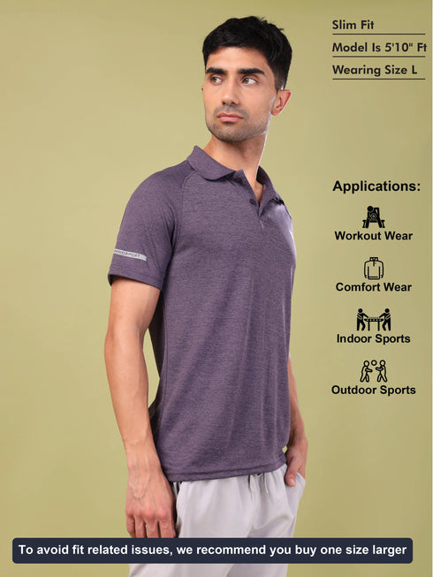 Men Melange Slim Fit Polo T-shirt with DOUBLE COOL