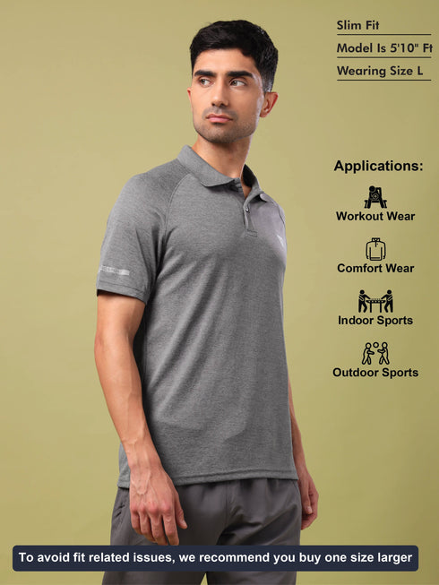 Men Melange Slim Fit Polo T-shirt with DOUBLE COOL