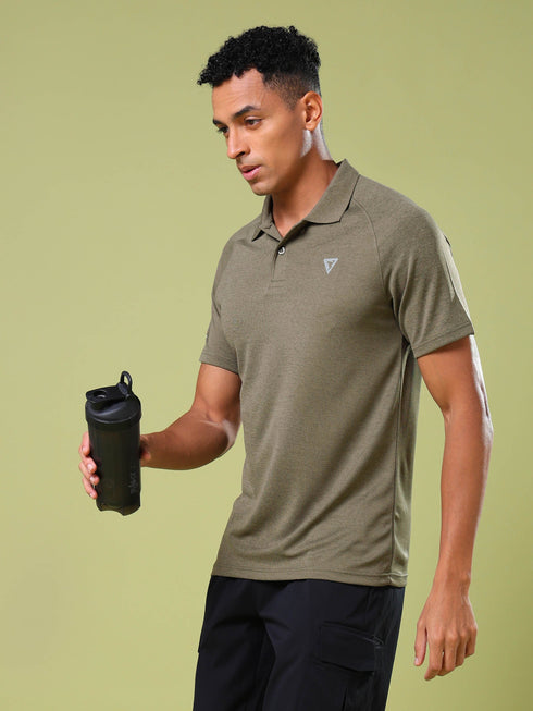 Men Melange Slim Fit Polo T-shirt with DOUBLE COOL