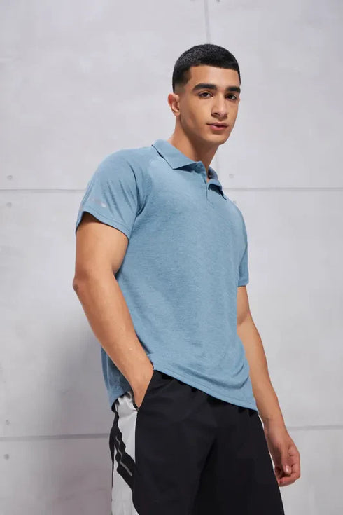 Men Melange Slim Fit Polo T-shirt with DOUBLE COOL