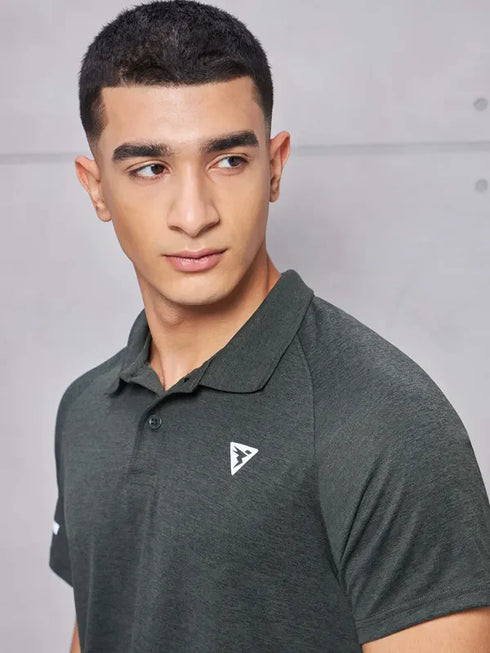 Men Melange Slim Fit Polo T-shirt with DOUBLE COOL