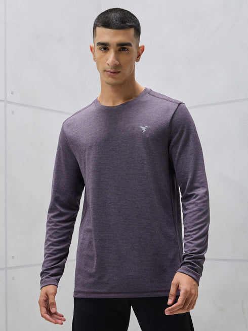 Men Melange Slim Fit Crew Neck T-shirt with DOUBLE COOL