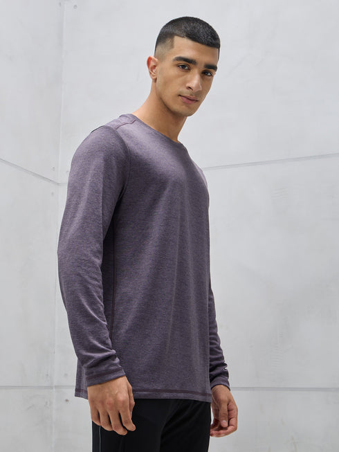 Men Melange Slim Fit Crew Neck T-shirt with DOUBLE COOL