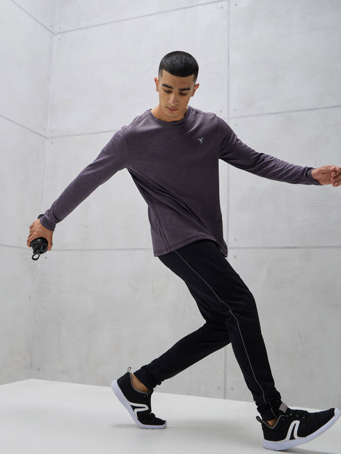 Men Melange Slim Fit Crew Neck T-shirt with DOUBLE COOL