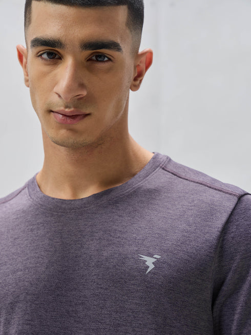 Men Melange Slim Fit Crew Neck T-shirt with DOUBLE COOL