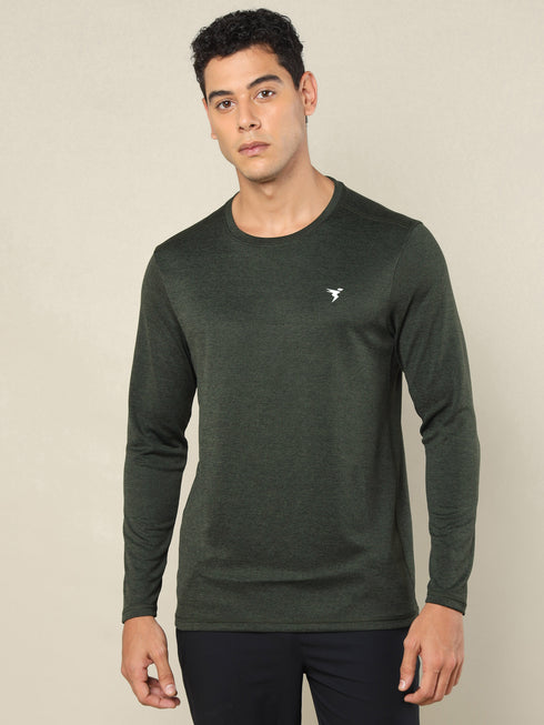 Men Melange Slim Fit Crew Neck T-shirt with DOUBLE COOL