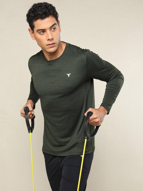 Men Melange Slim Fit Crew Neck T-shirt with DOUBLE COOL
