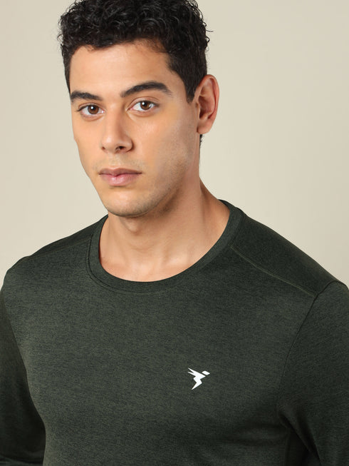 Men Melange Slim Fit Crew Neck T-shirt with DOUBLE COOL