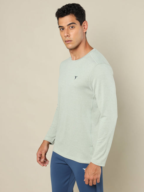 Men Melange Slim Fit Crew Neck T-shirt with DOUBLE COOL