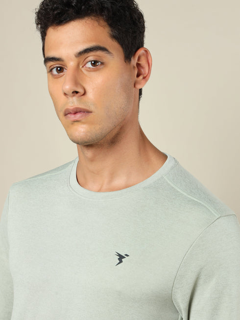 Men Melange Slim Fit Crew Neck T-shirt with DOUBLE COOL