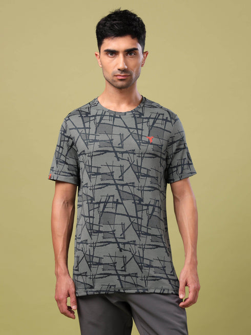 Men Jacquard Slim Fit Crew Neck T-shirt with DOUBLE COOL