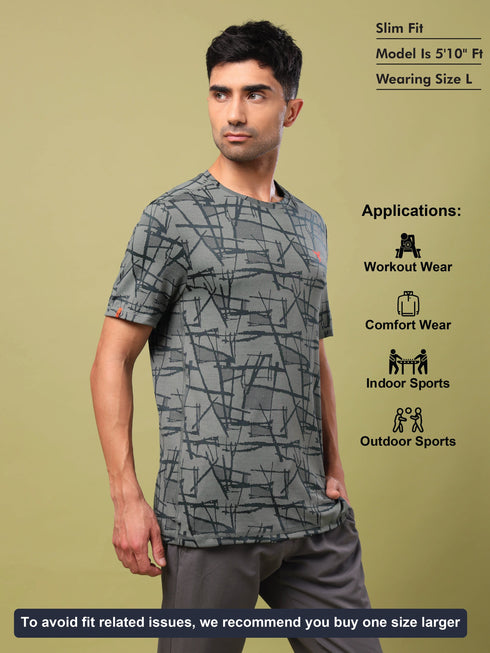Men Jacquard Slim Fit Crew Neck T-shirt with DOUBLE COOL