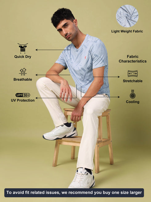 Men Jacquard Slim Fit Crew Neck T-shirt with DOUBLE COOL
