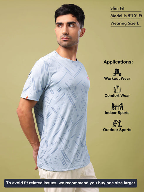 Men Jacquard Slim Fit Crew Neck T-shirt with DOUBLE COOL