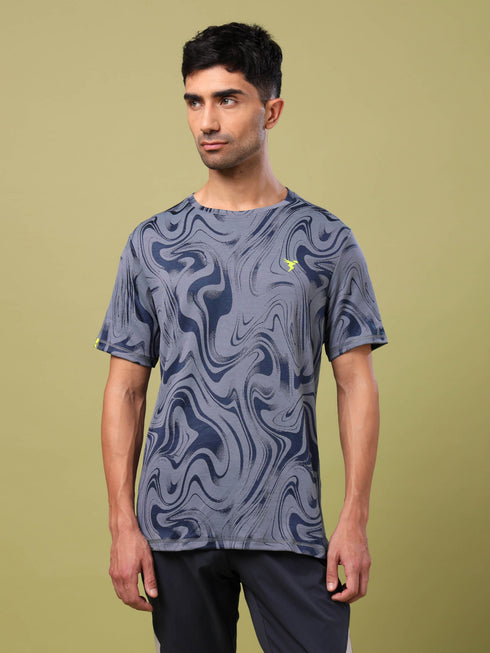 Men Jacquard Slim Fit Crew Neck T-shirt with DOUBLE COOL