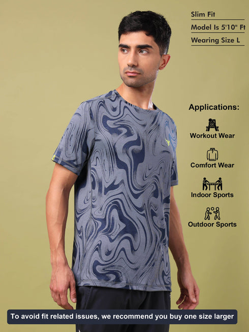 Men Jacquard Slim Fit Crew Neck T-shirt with DOUBLE COOL