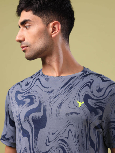 Men Jacquard Slim Fit Crew Neck T-shirt with DOUBLE COOL