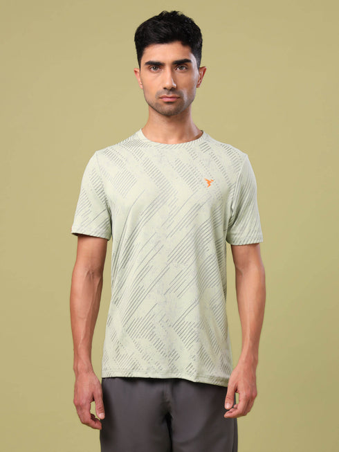 Men Jacquard Slim Fit Crew Neck T-shirt with DOUBLE COOL