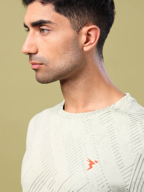 Men Jacquard Slim Fit Crew Neck T-shirt with DOUBLE COOL