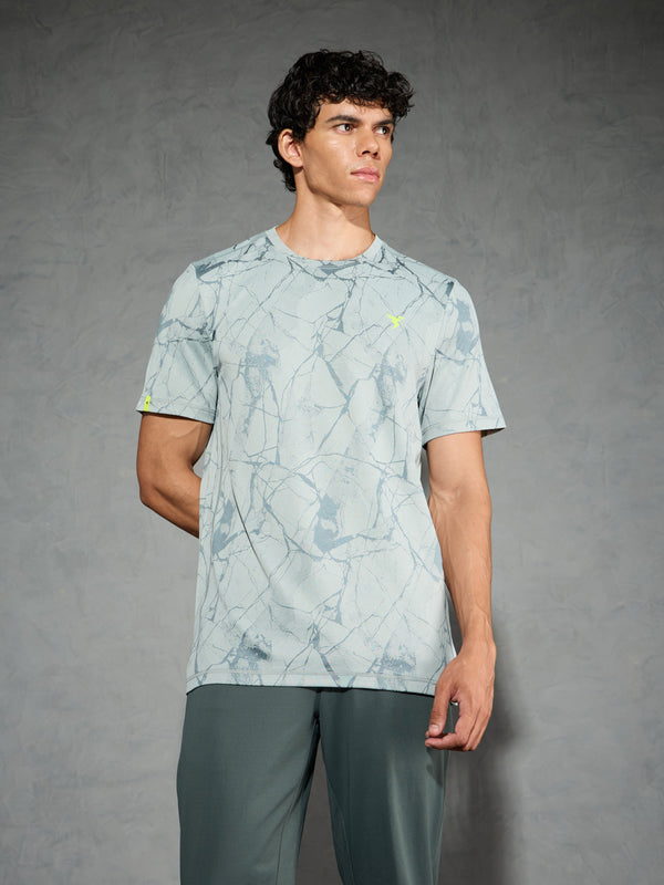 Men Jacquard Slim Fit Crew Neck T-shirt with DOUBLE COOL