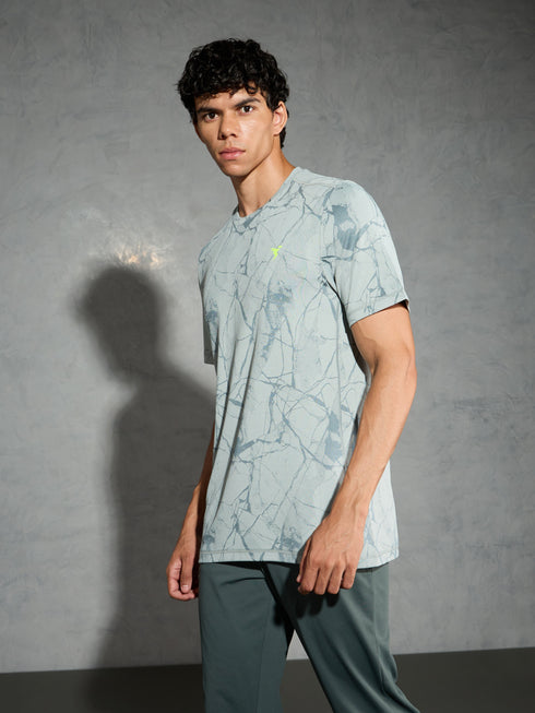 Men Jacquard Slim Fit Crew Neck T-shirt with DOUBLE COOL