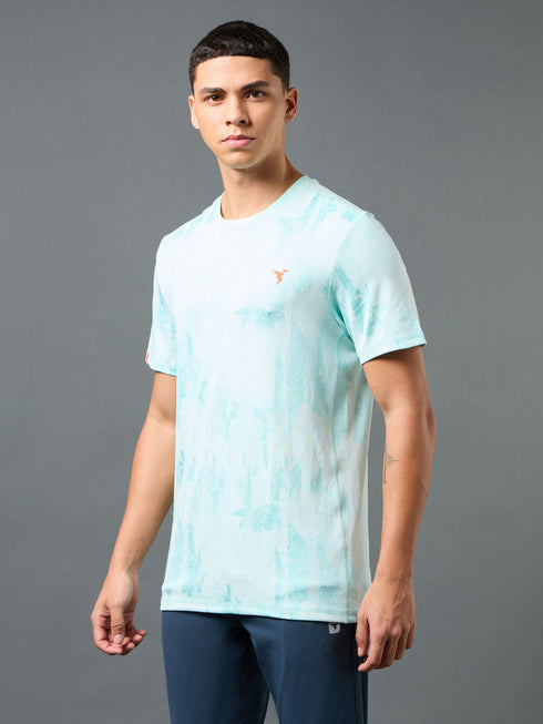 Men Jacquard Slim Fit Crew Neck T-shirt with DOUBLE COOL