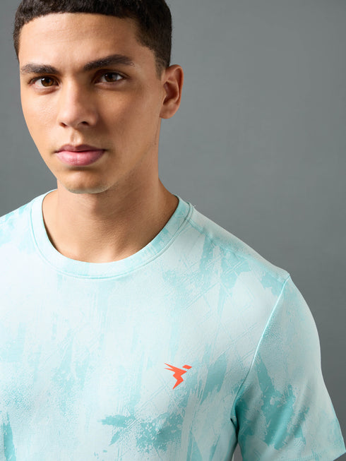 Men Jacquard Slim Fit Crew Neck T-shirt with DOUBLE COOL