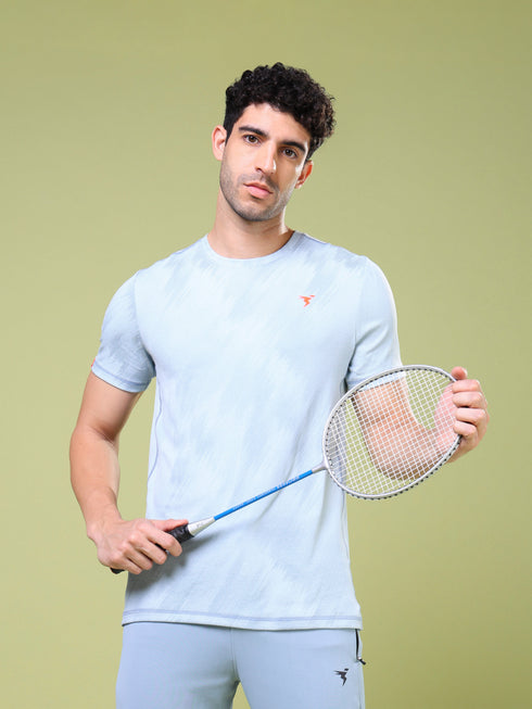 Men Jacquard Slim Fit Crew Neck T-shirt with DOUBLE COOL