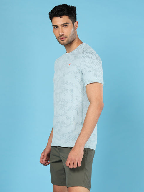 Men Jacquard Slim Fit Crew Neck T-shirt with DOUBLE COOL