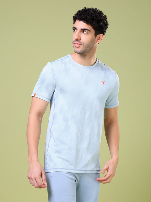 Men Jacquard Slim Fit Crew Neck T-shirt with DOUBLE COOL