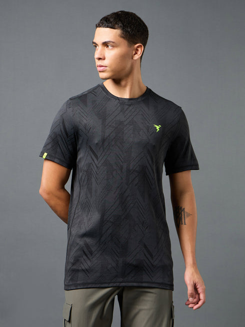 Men Jacquard Slim Fit Crew Neck T-shirt with DOUBLE COOL