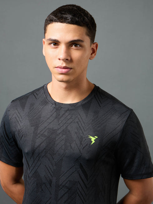Men Jacquard Slim Fit Crew Neck T-shirt with DOUBLE COOL