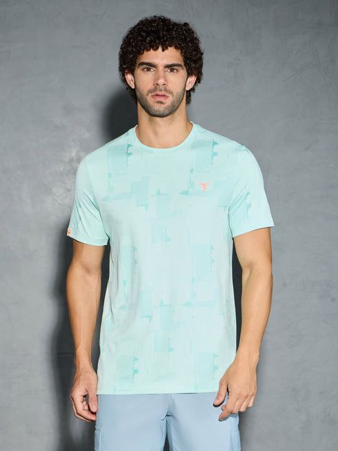 Men Jacquard Slim Fit Crew Neck T-shirt with DOUBLE COOL