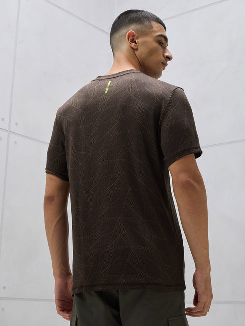 Men Jacquard Slim Fit Crew Neck T-shirt with DOUBLE COOL