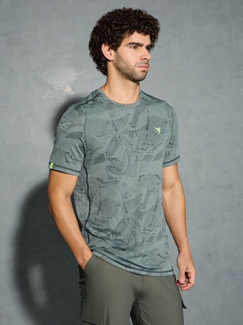 Men Jacquard Slim Fit Crew Neck T-shirt with DOUBLE COOL