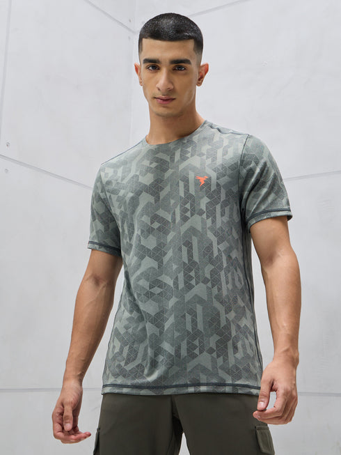 Men Jacquard Slim Fit Crew Neck T-shirt with DOUBLE COOL