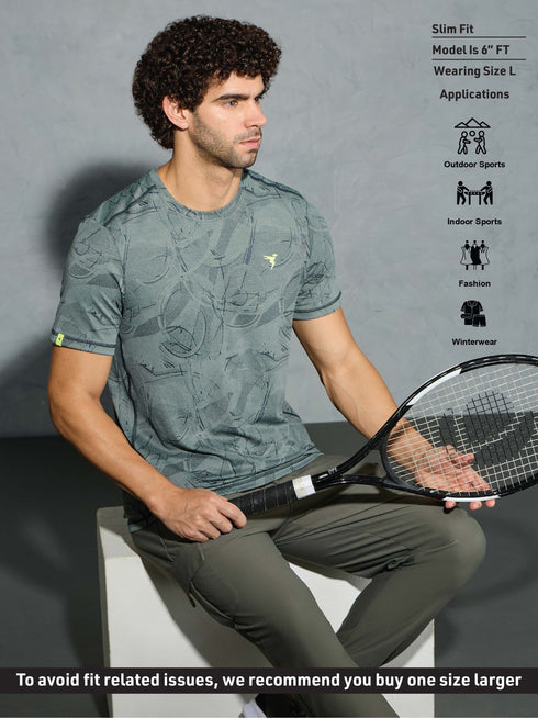 Men Jacquard Slim Fit Crew Neck T-shirt with DOUBLE COOL