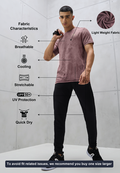 Men Jacquard Slim Fit Crew Neck T-shirt with DOUBLE COOL