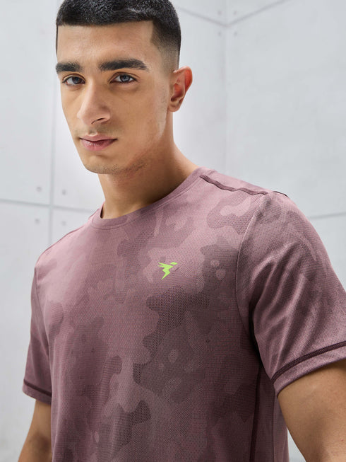 Men Jacquard Slim Fit Crew Neck T-shirt with DOUBLE COOL