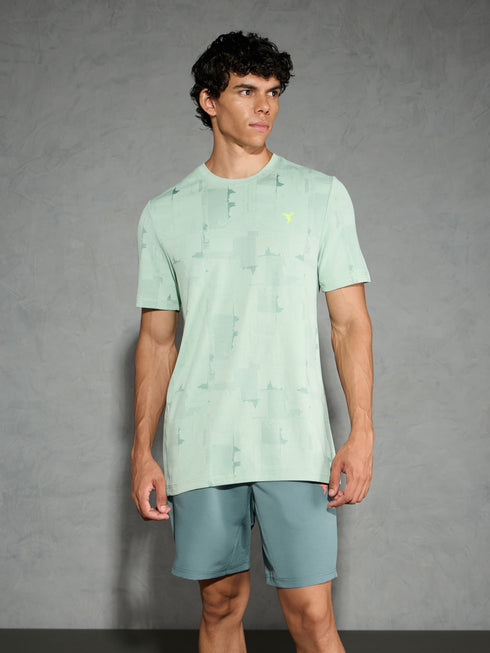 Men Jacquard Slim Fit Crew Neck T-shirt with DOUBLE COOL